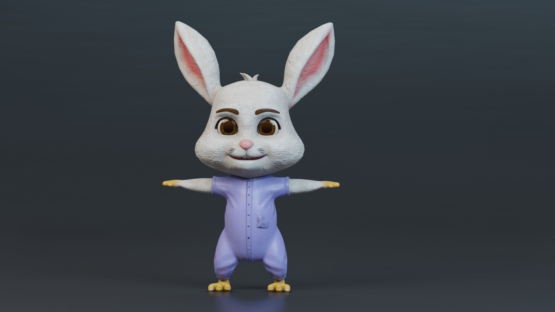 Cartoon Rabbit Rigged Low-poly 3D model_9