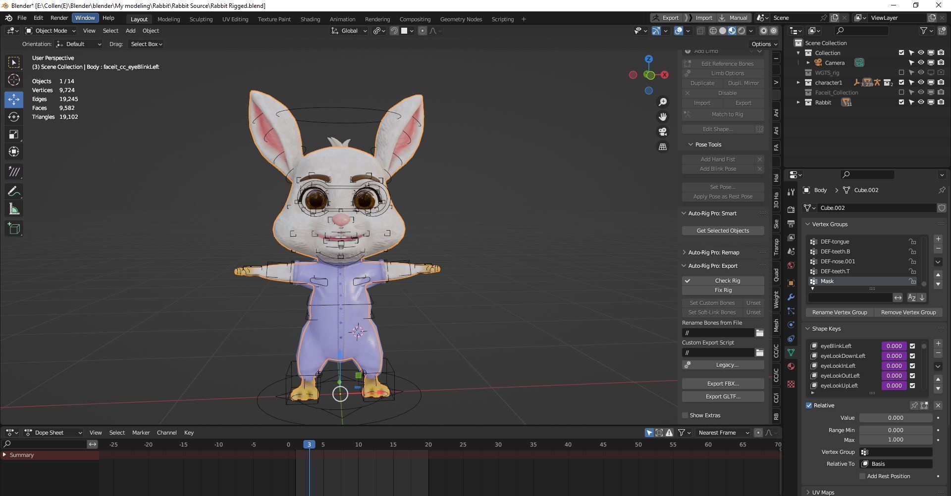 Cartoon Rabbit Rigged Low-poly 3D model_25