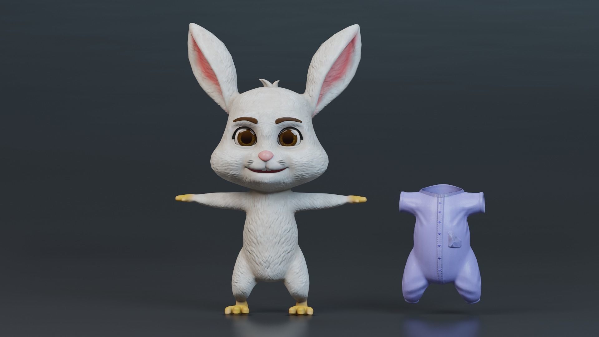 Cartoon Rabbit Rigged Low-poly 3D model_10
