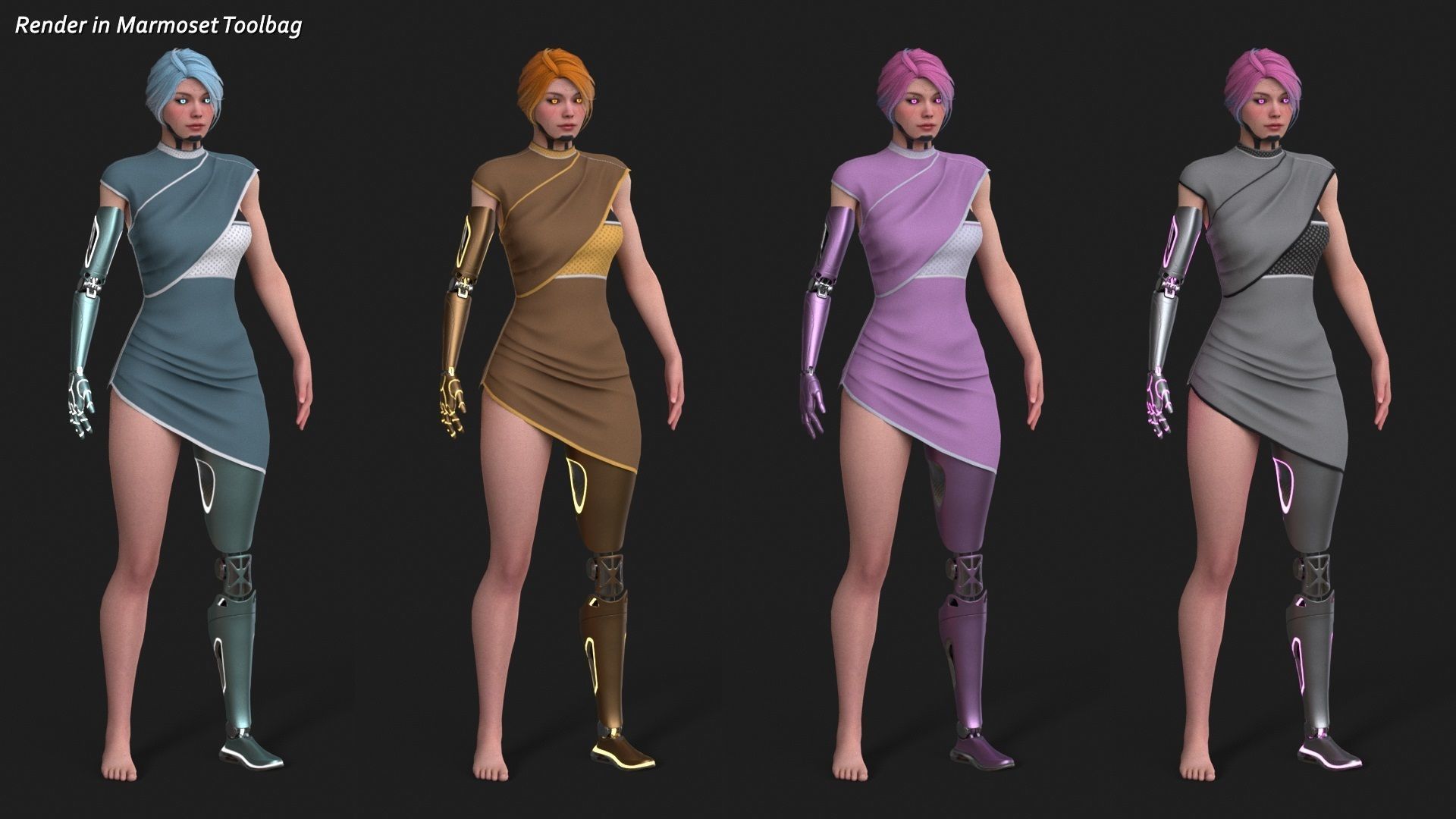 Cyber Girl R35 Pack Low-poly 3D model_4