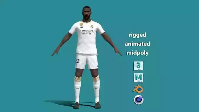 T-Pose Rigged Rudiger Real Madrid 23-24 3D model T-Pose Rigged Rudiger Real Madrid 23-24 3D model