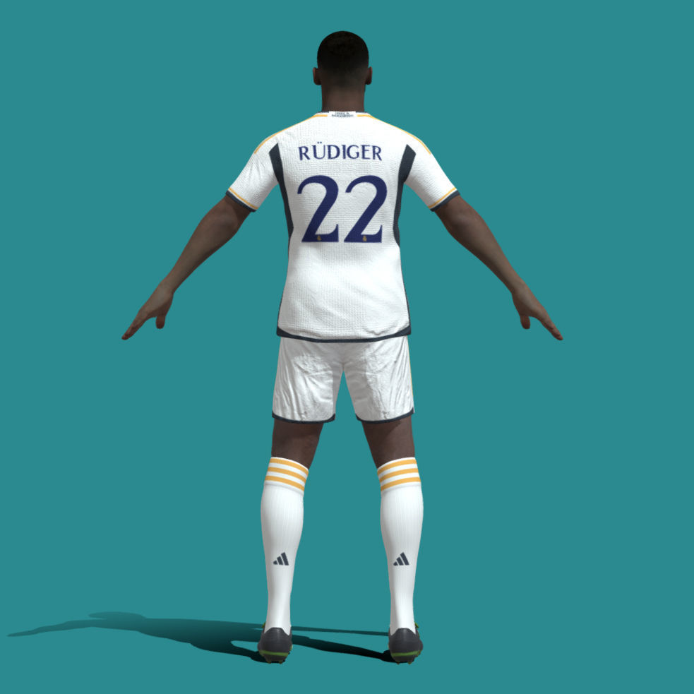T-Pose Rigged Rudiger Real Madrid 23-24 3D model_1
