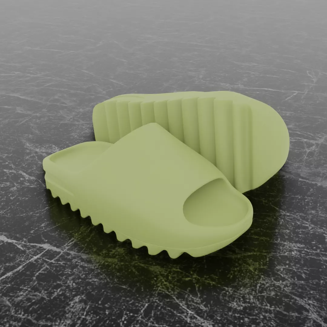 ADIDAS YEEZY SLIPPER - GREEN Low-poly 3D model_0