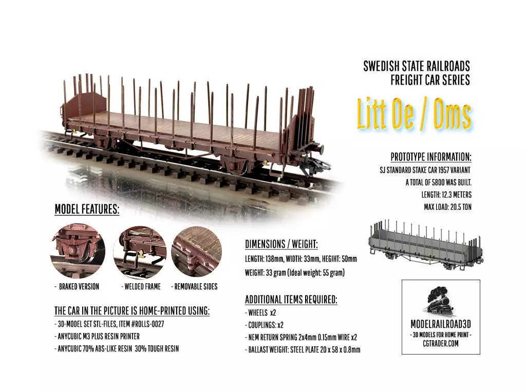 ROLLS-0027 Swedish SJ Litt Oe Stake Car H0-scale 3D print model_0