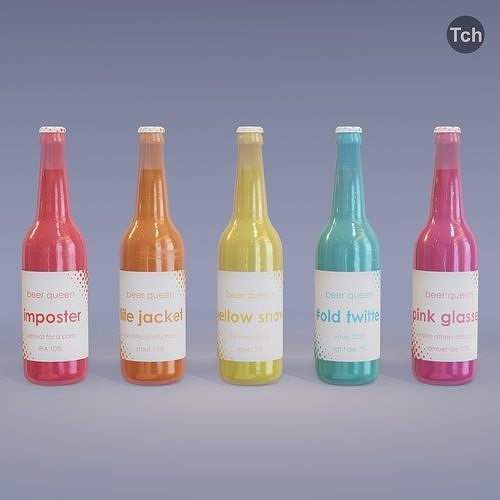 5 bottles of Beer Queen Low-poly 3D model