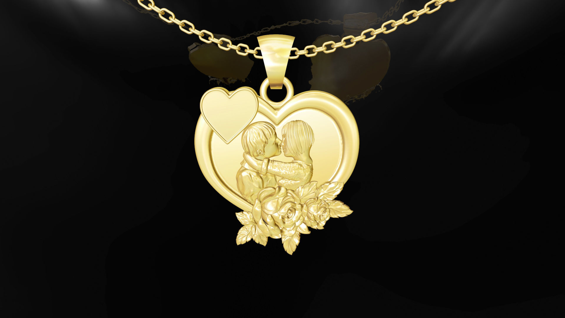 kiss love gold pendant jewelry 3D print model_1