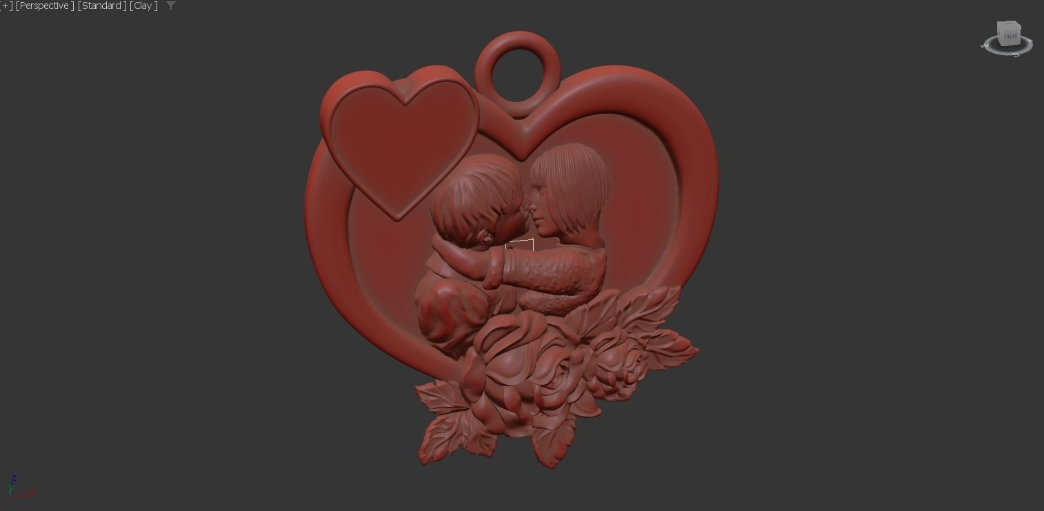 kiss love gold pendant jewelry 3D print model_6