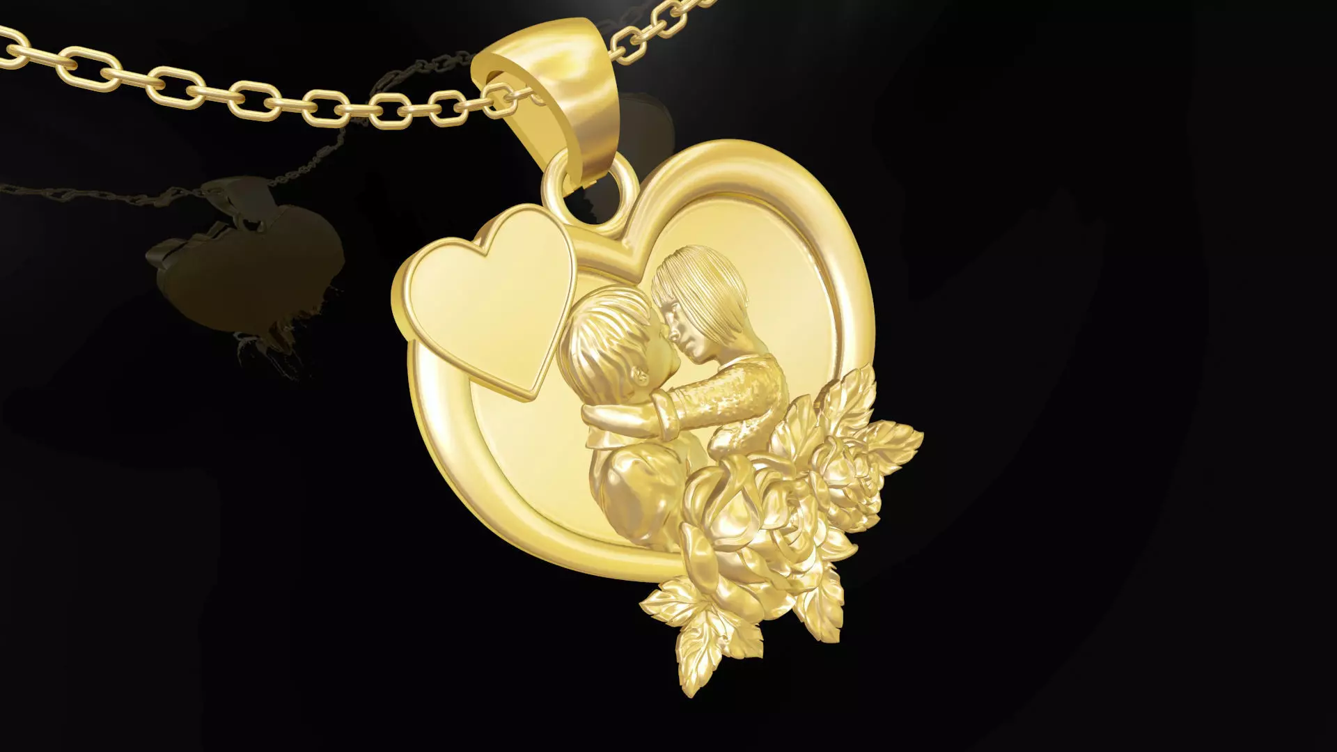 kiss love gold pendant jewelry 3D print model_0