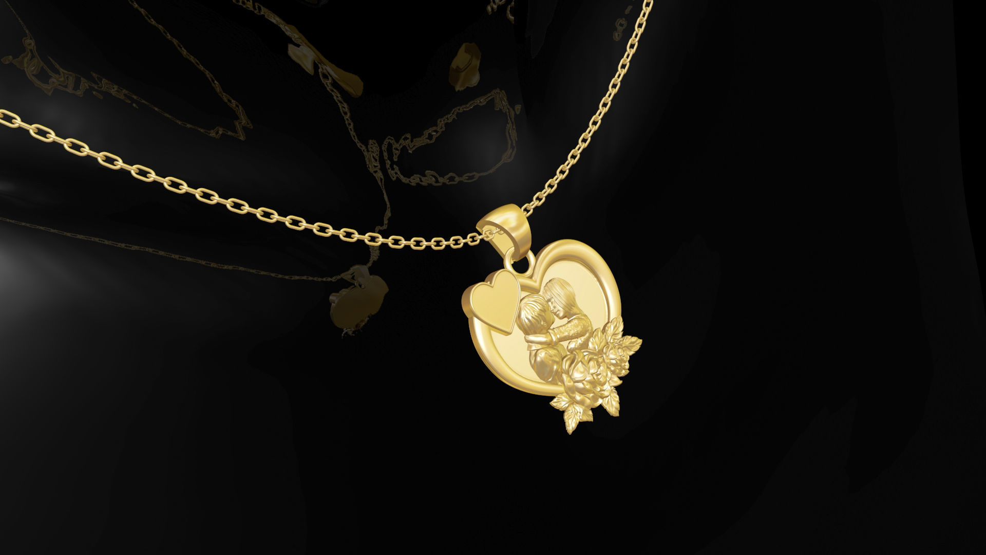 kiss love gold pendant jewelry 3D print model_3