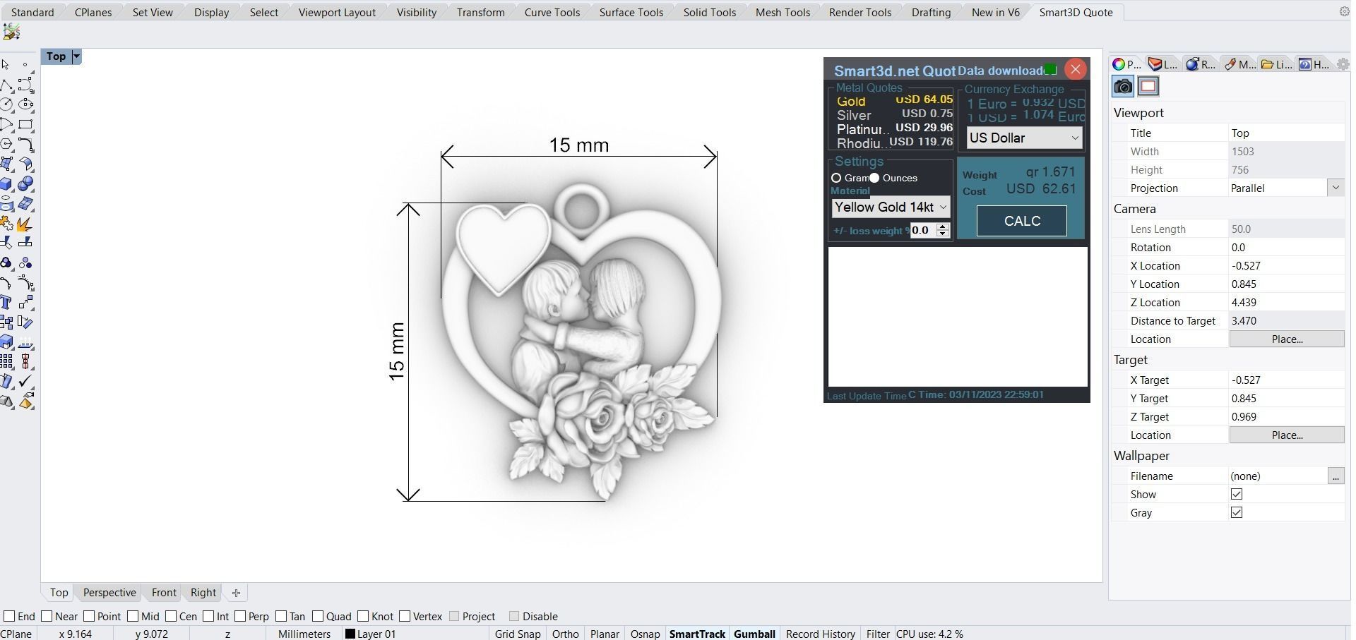 kiss love gold pendant jewelry 3D print model_4