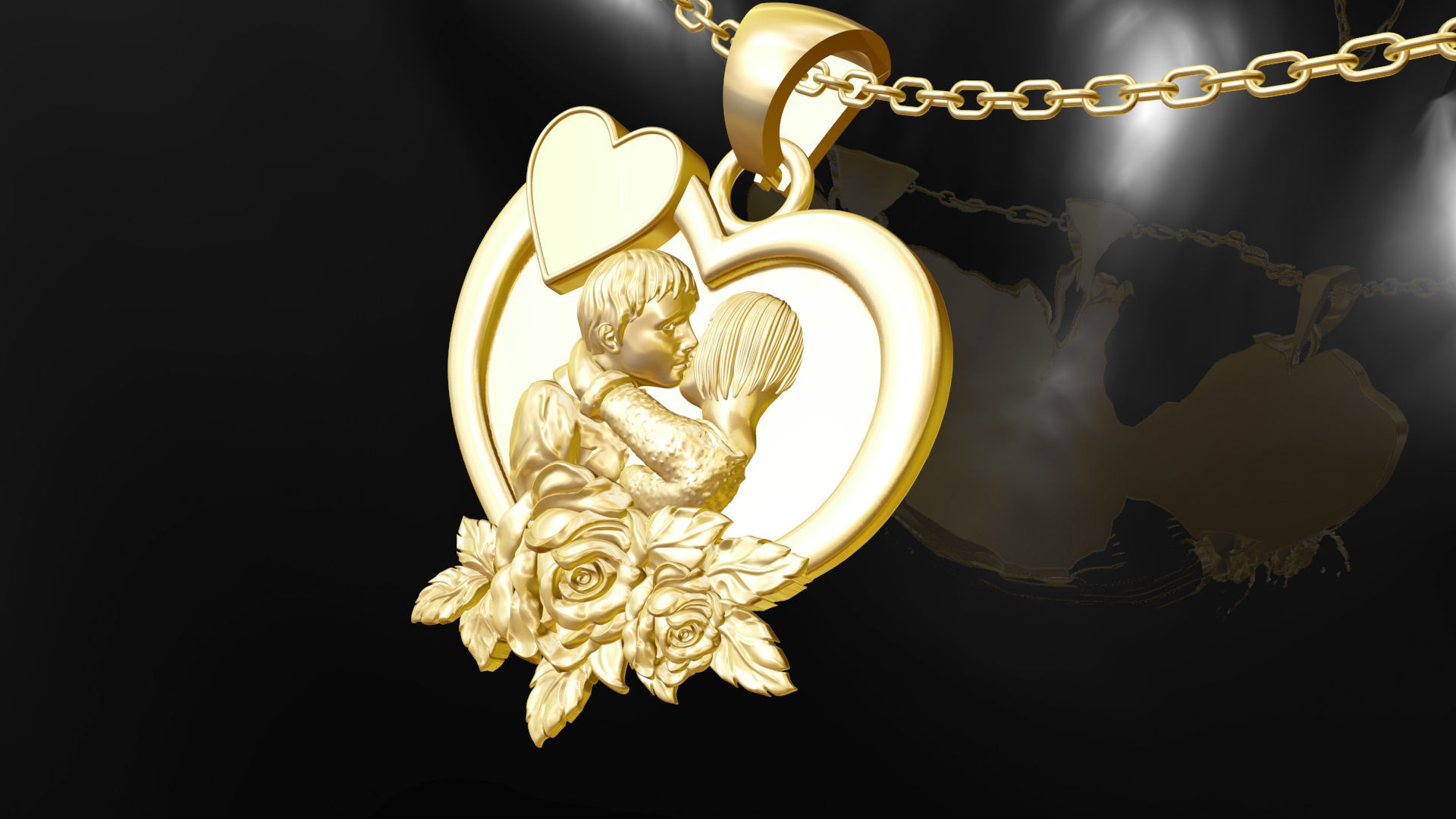 kiss love gold pendant jewelry 3D print model_2