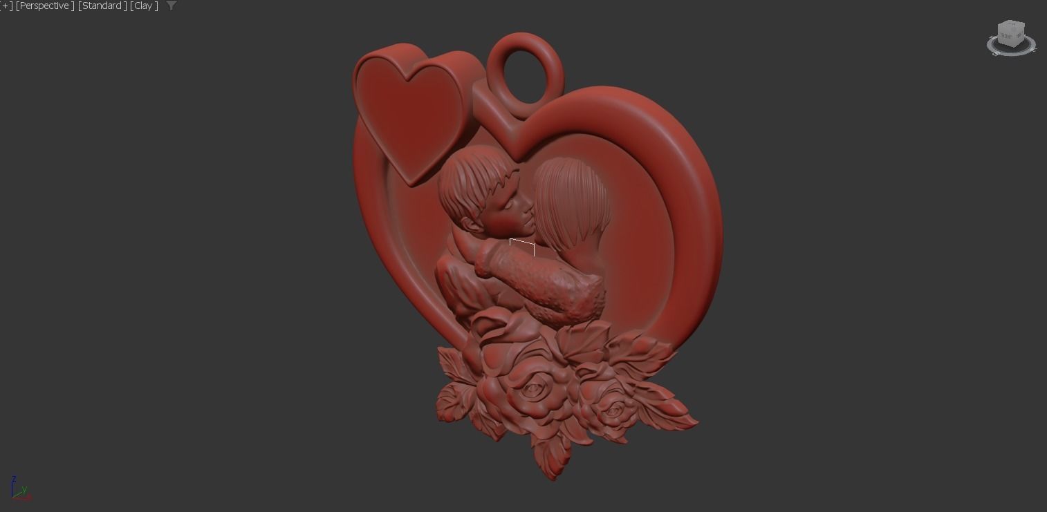 kiss love gold pendant jewelry 3D print model_8