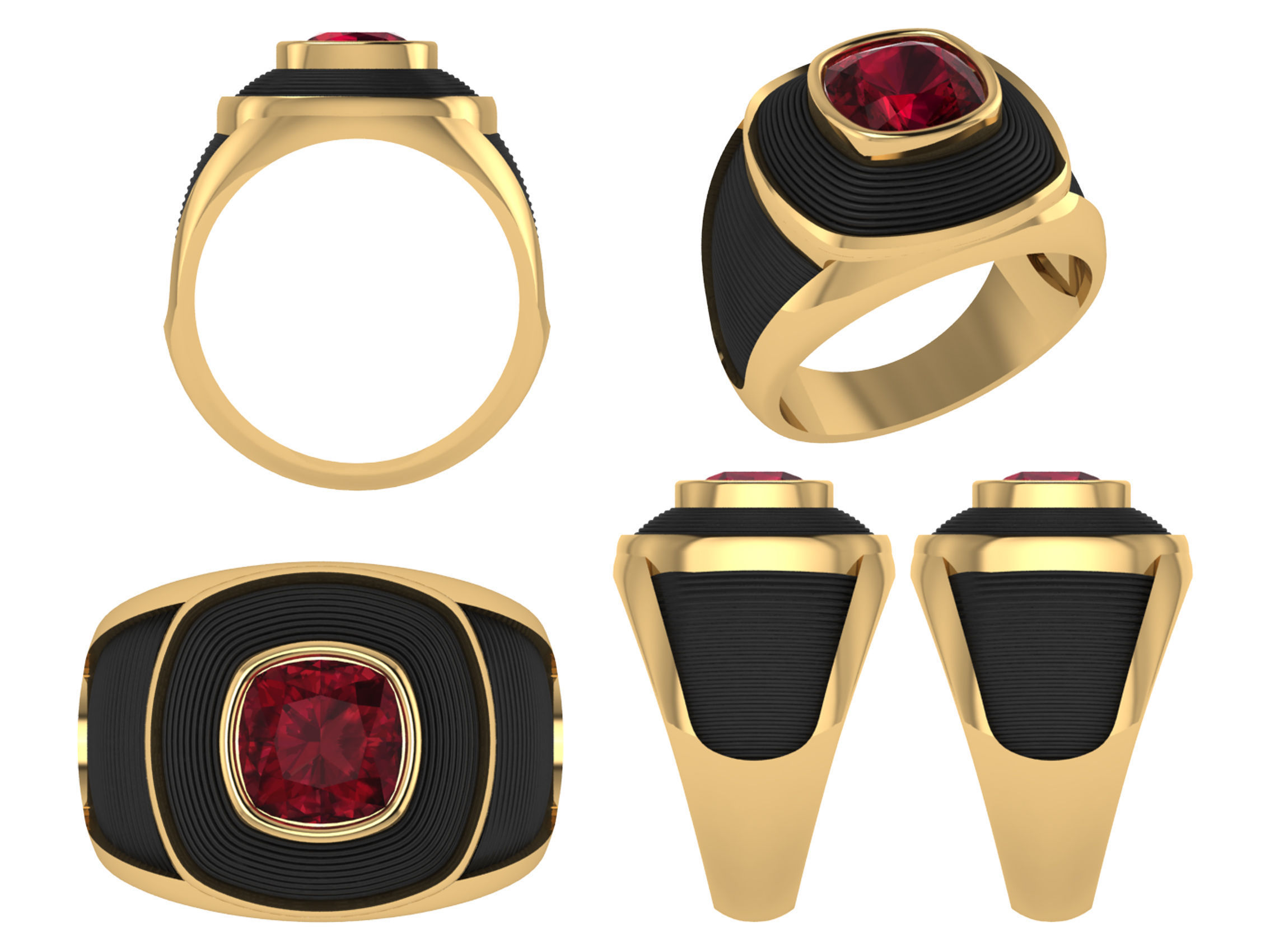 Personalized Class Ring  17- Cushion Square Stone Top Size 7 3D print model_1