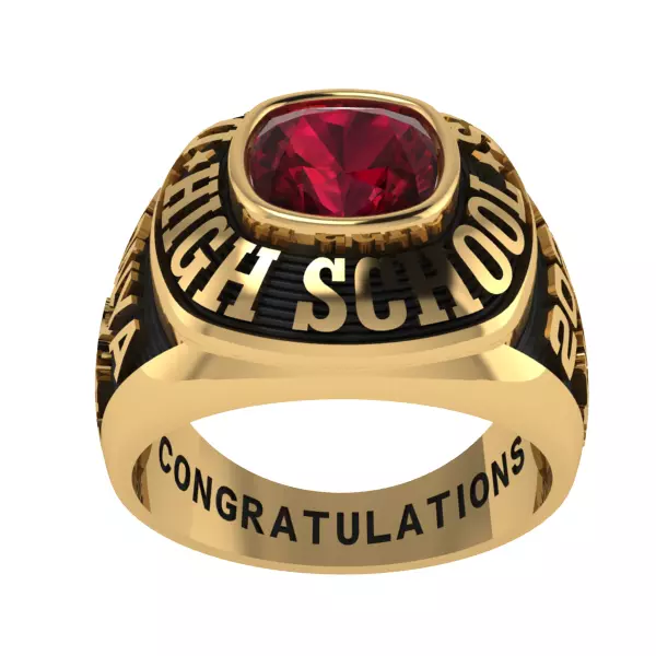 Personalized Class Ring  17- Cushion Square Stone Top Size 7 3D print model_0