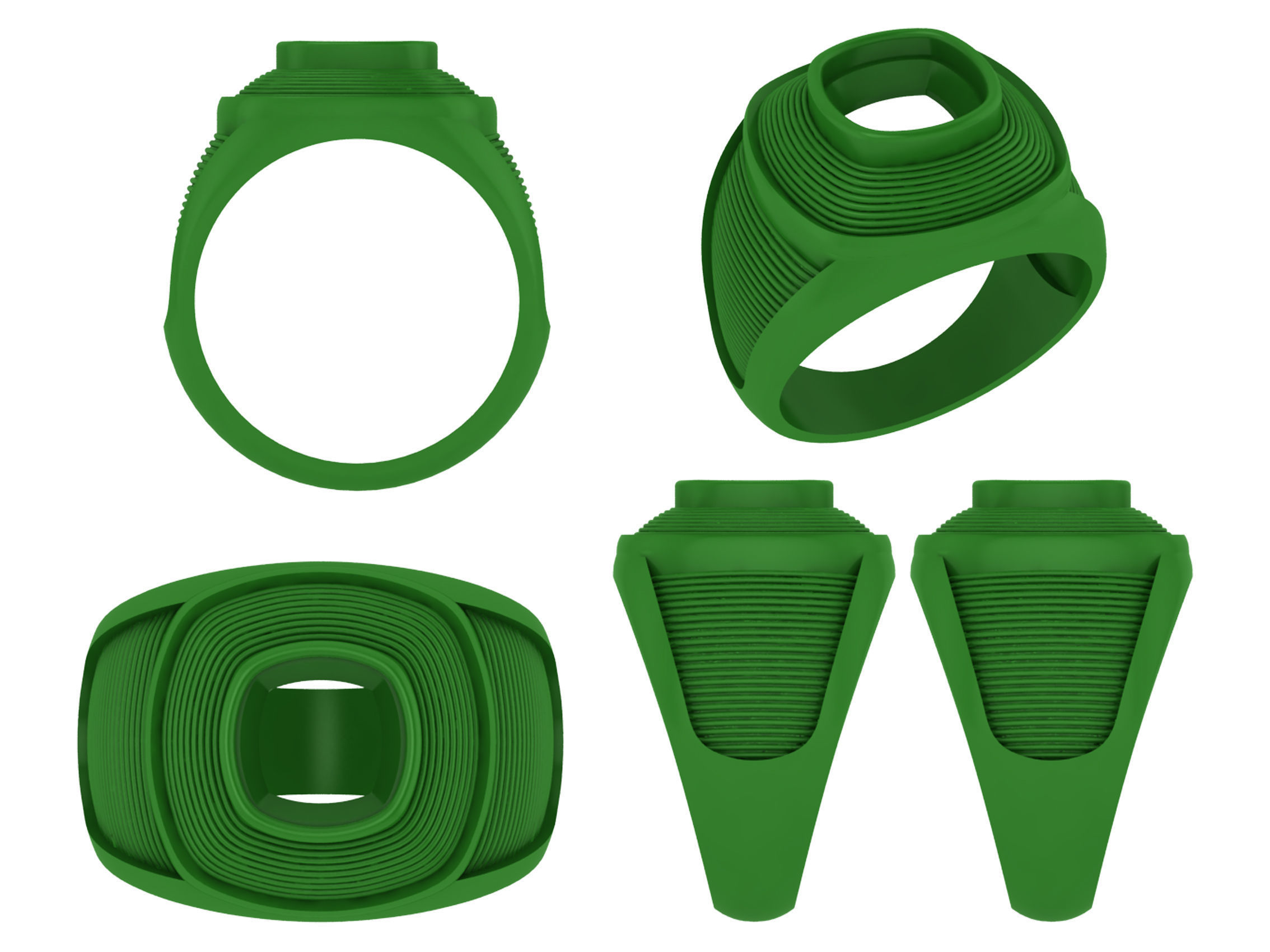 Personalized Class Ring  17- Cushion Square Stone Top Size 7 3D print model_5