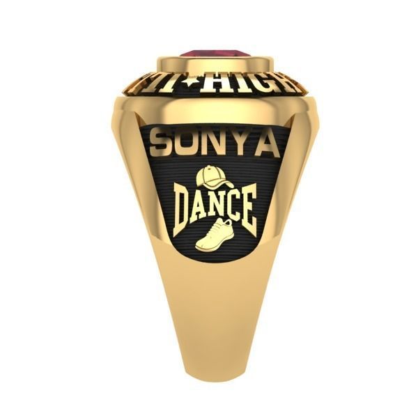 Personalized Class Ring  17- Cushion Square Stone Top Size 7 3D print model_2