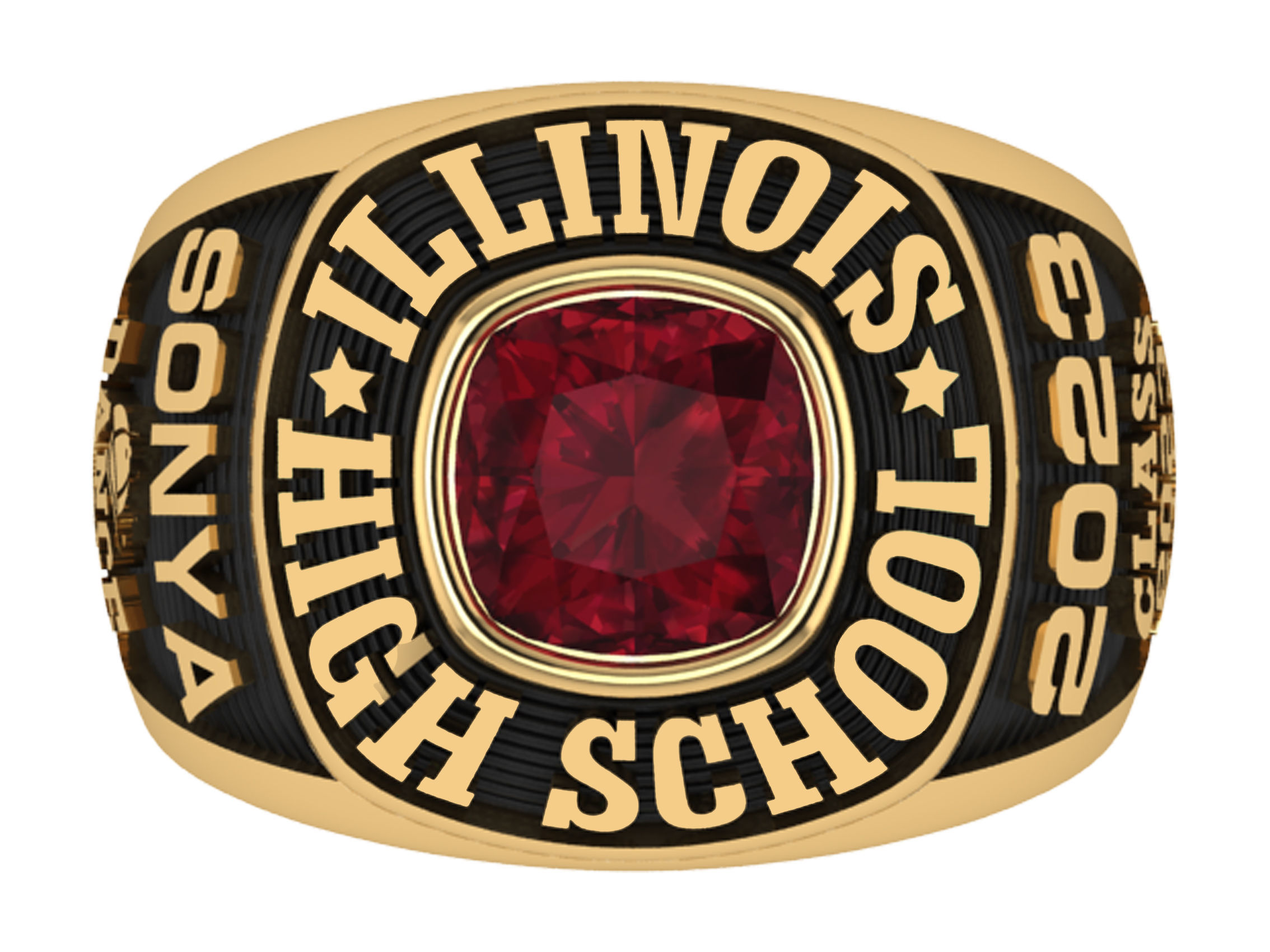 Personalized Class Ring  17- Cushion Square Stone Top Size 7 3D print model_3