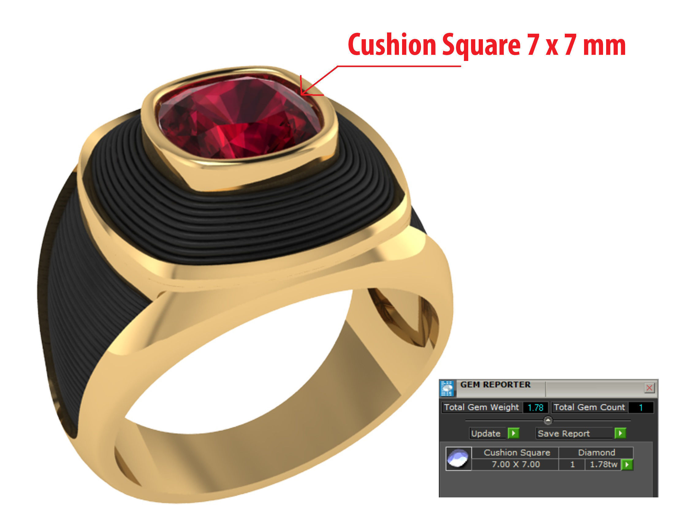 Personalized Class Ring  17- Cushion Square Stone Top Size 7 3D print model_6