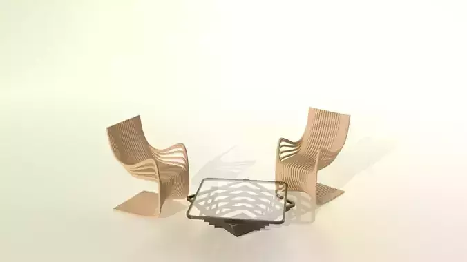 Wooden chairs and coffee table