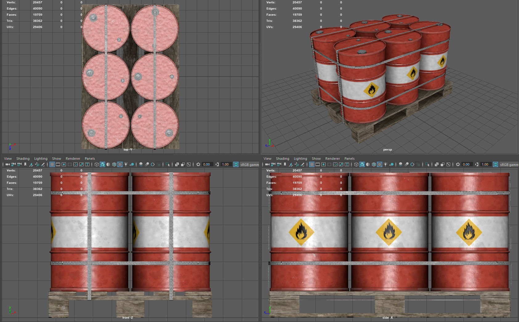 Barrels on a Pallet Low-poly 3D model_4