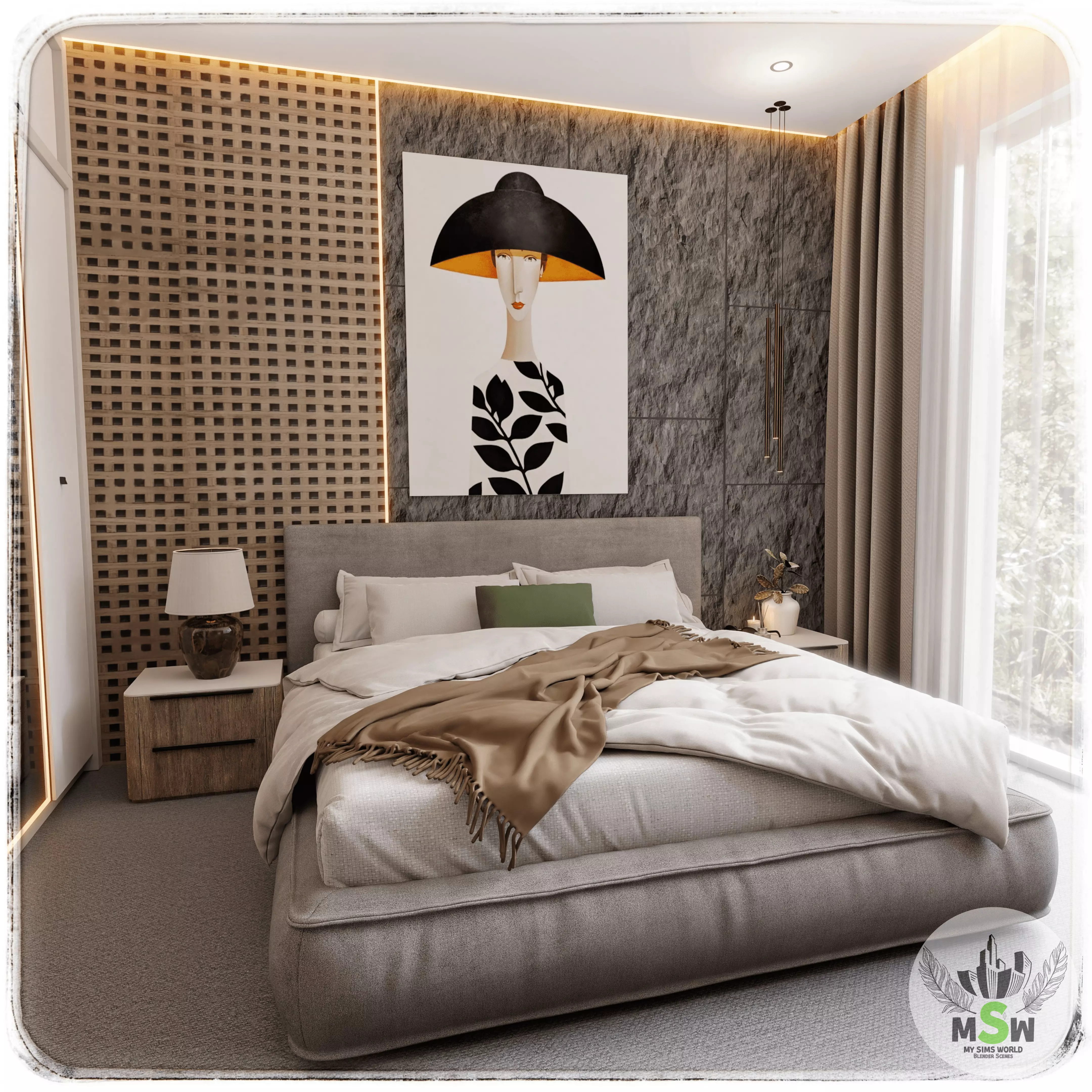 Bedroom 8 Blender Scene 3D model_0
