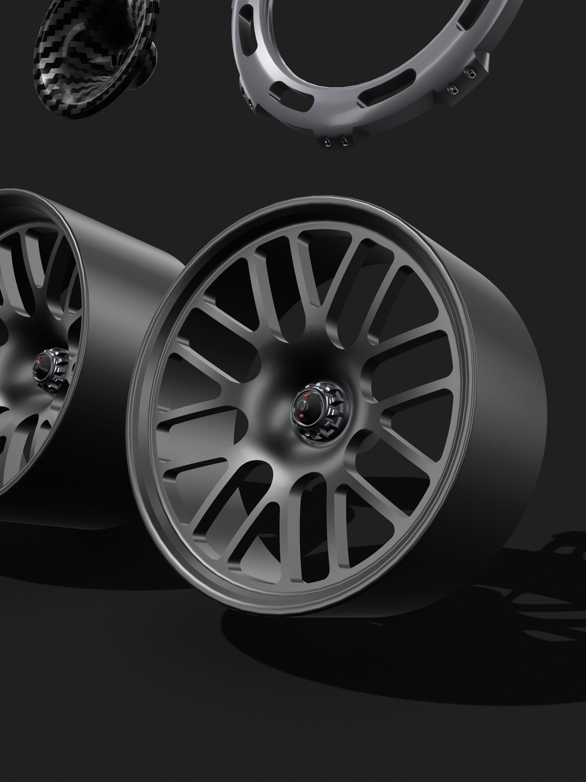 Monoblock Race Wheels Mesh style 4 sizes with extras 3D print model_4