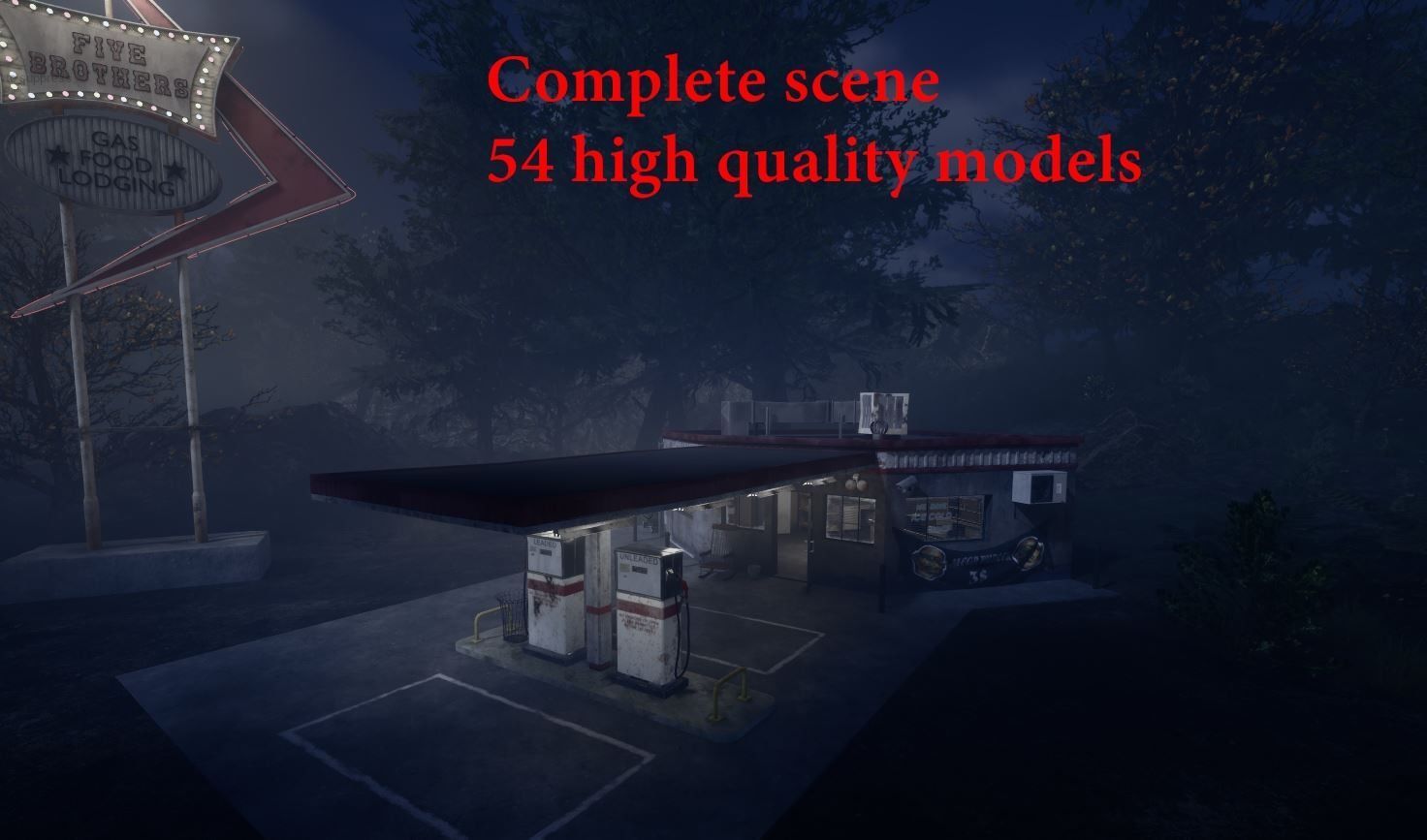 UE5 pack old GasStation complete scene Low-poly 3D model_2
