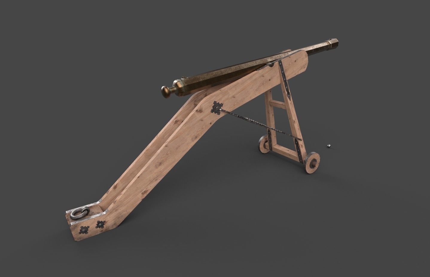 Medieval 16th century falconet cannon on mount Low-poly 3D model_5