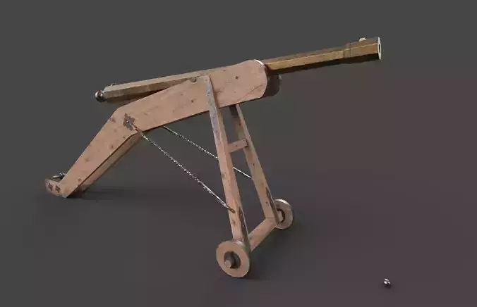 Medieval 16th century falconet cannon on mount Low-poly 3D model