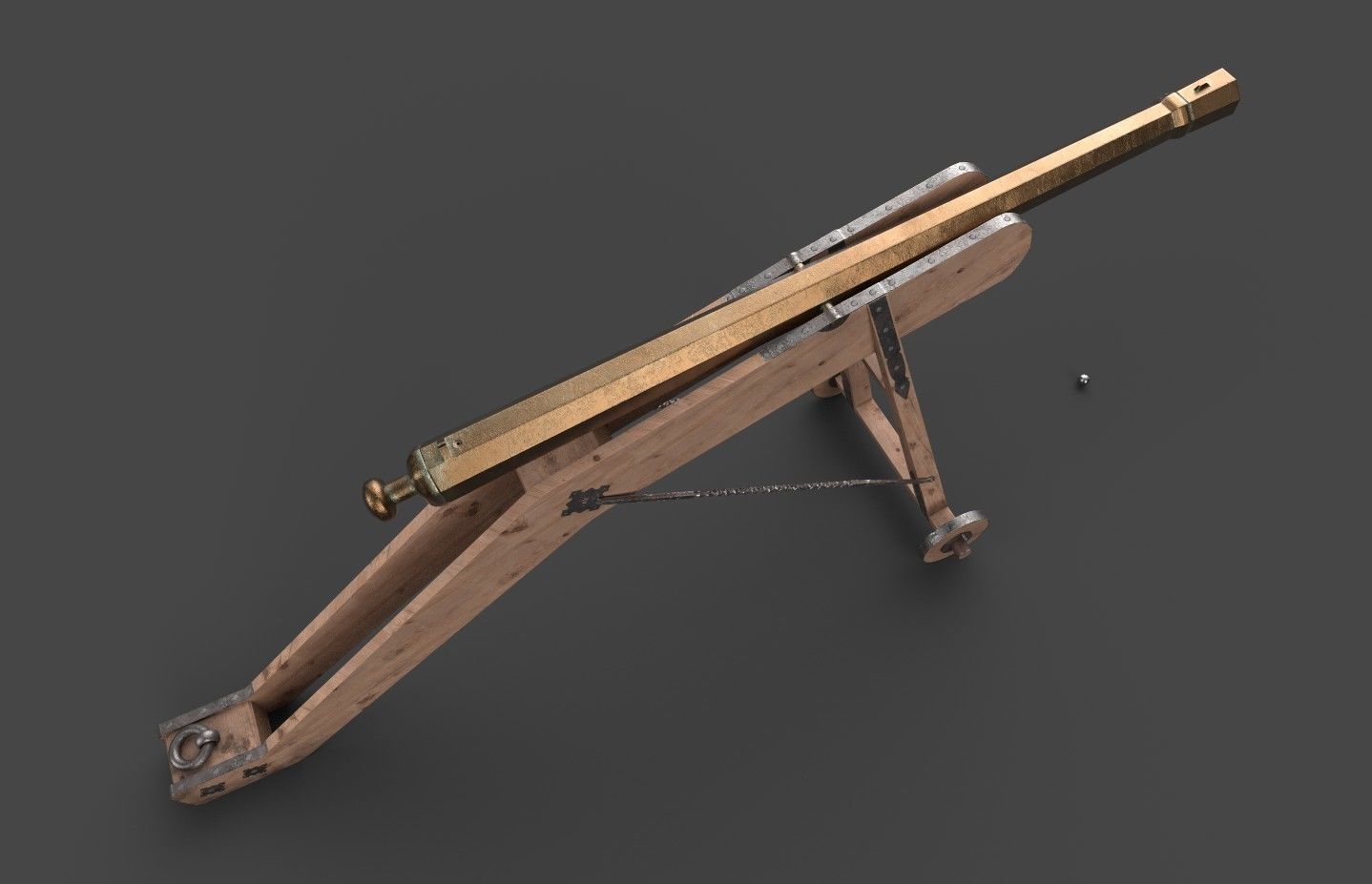 Medieval 16th century falconet cannon on mount Low-poly 3D model_4