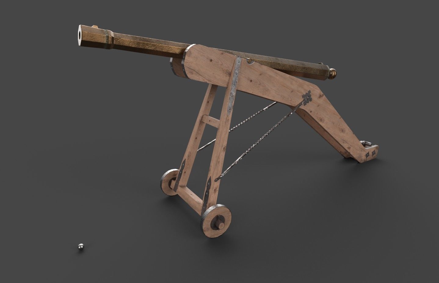 Medieval 16th century falconet cannon on mount Low-poly 3D model_8