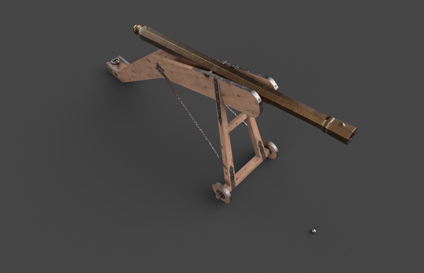 Medieval 16th century falconet cannon on mount Low-poly 3D model_3