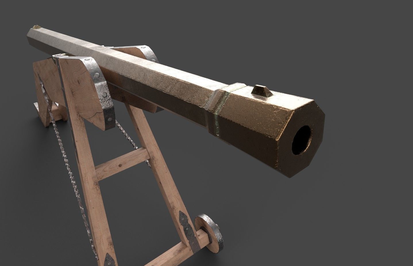 Medieval 16th century falconet cannon on mount Low-poly 3D model_15