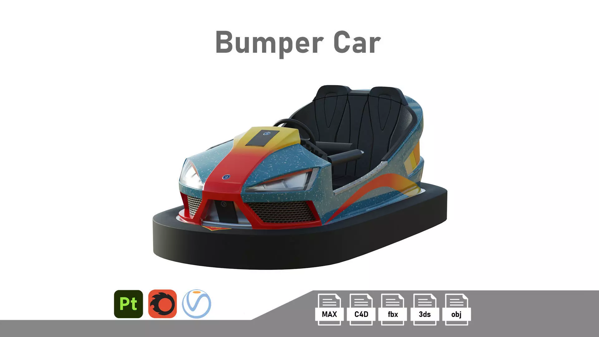 Bumper Car Blue Low-poly 3D model_0