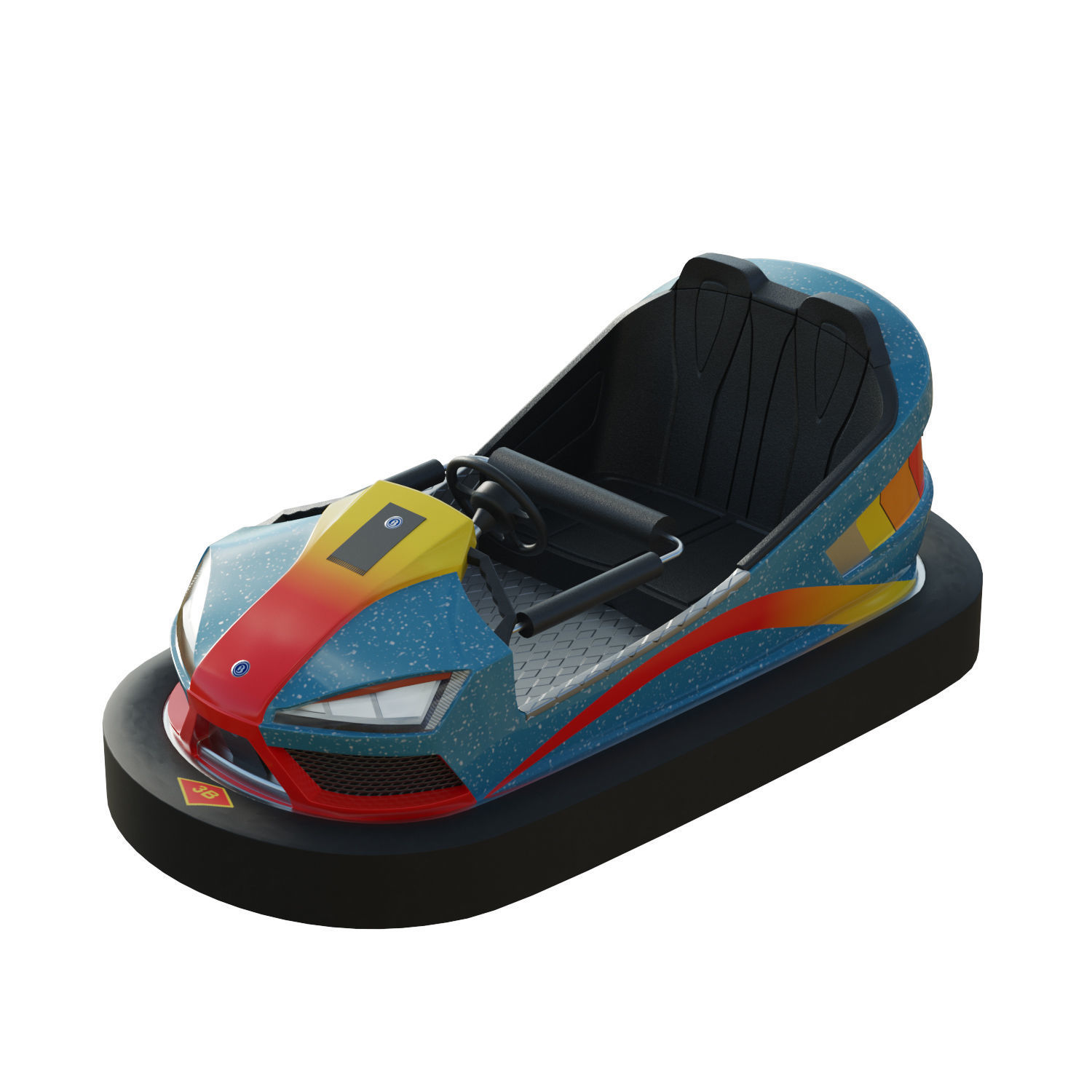 Bumper Car Blue Low-poly 3D model_8