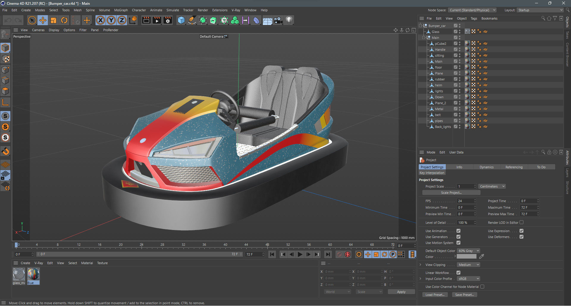 Bumper Car Blue Low-poly 3D model_13