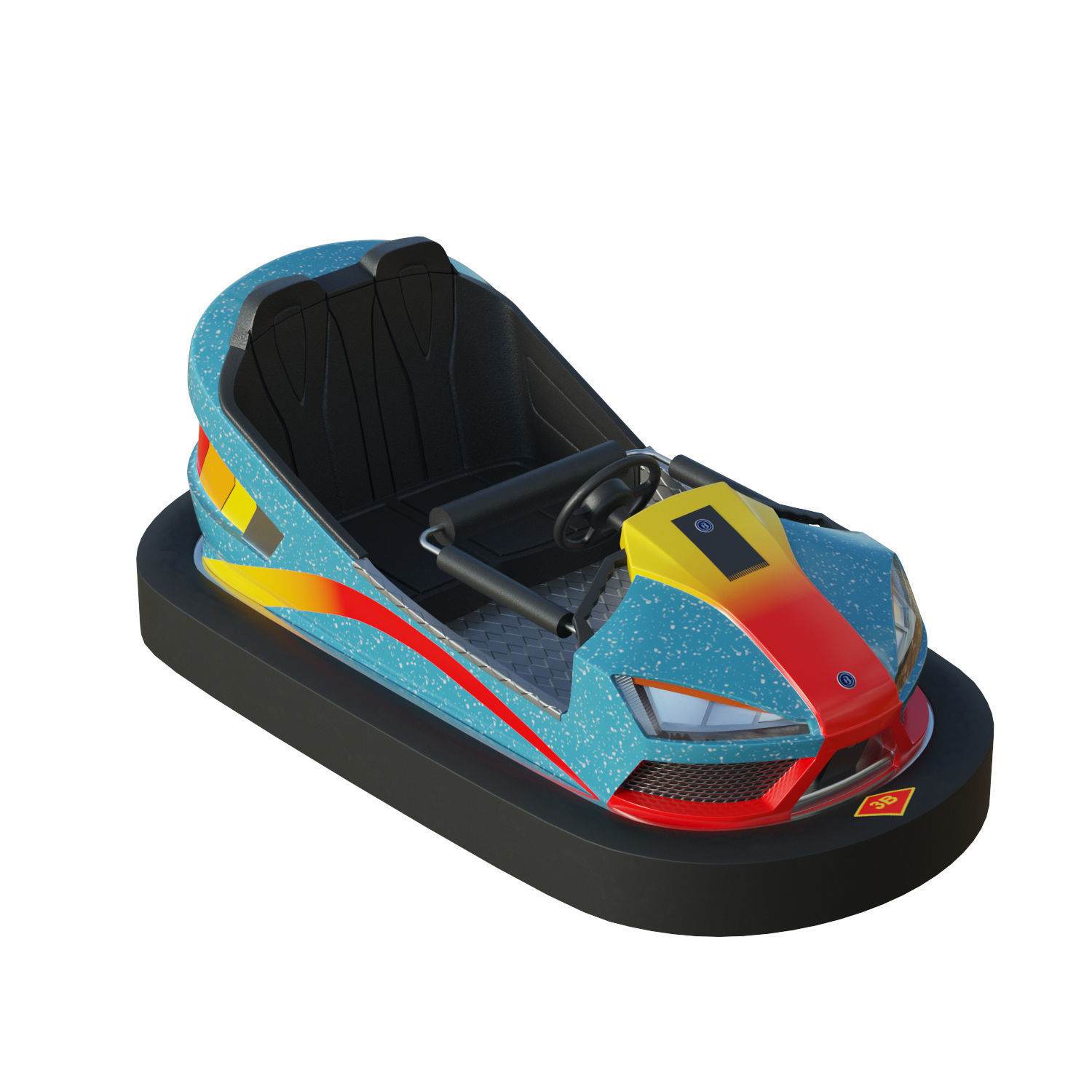 Bumper Car Blue Low-poly 3D model_9