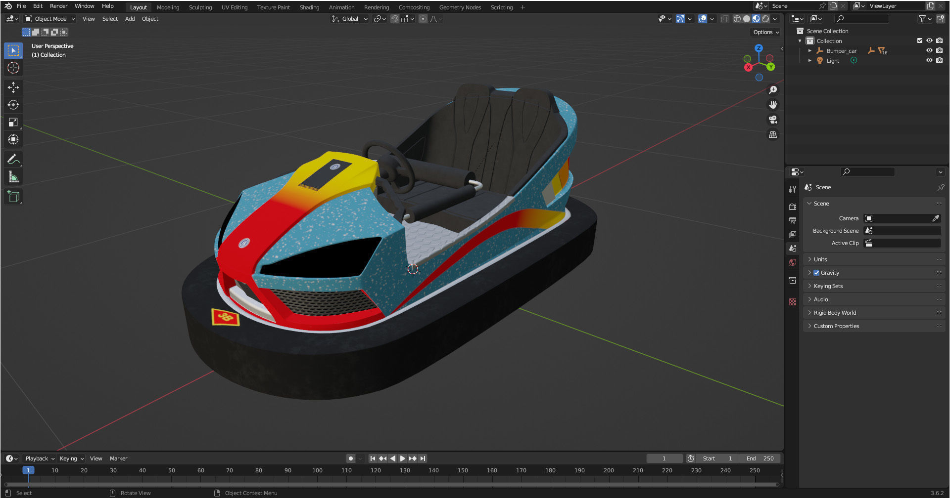 Bumper Car Blue Low-poly 3D model_12