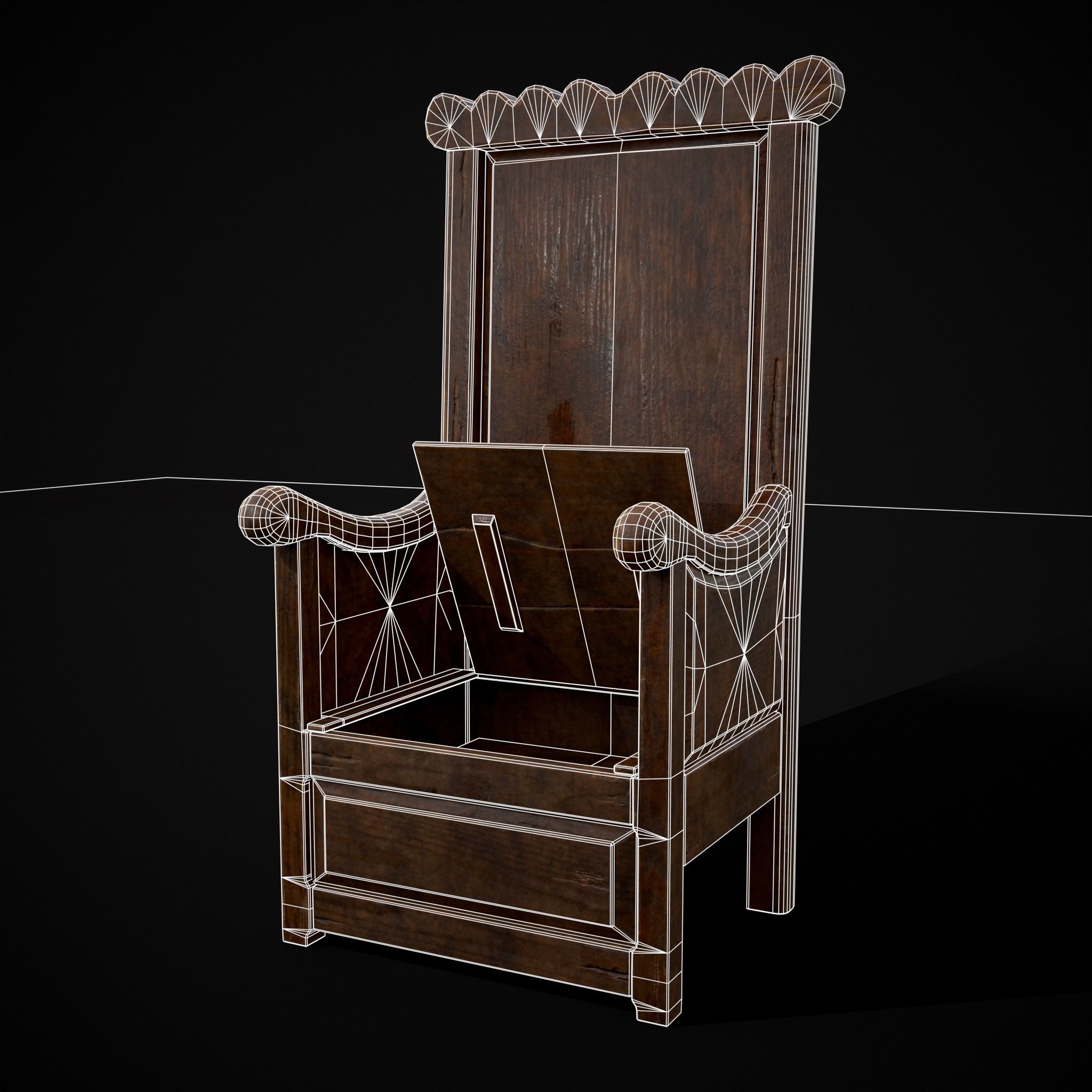Medieval Oak Armchair Low-poly 3D model_16