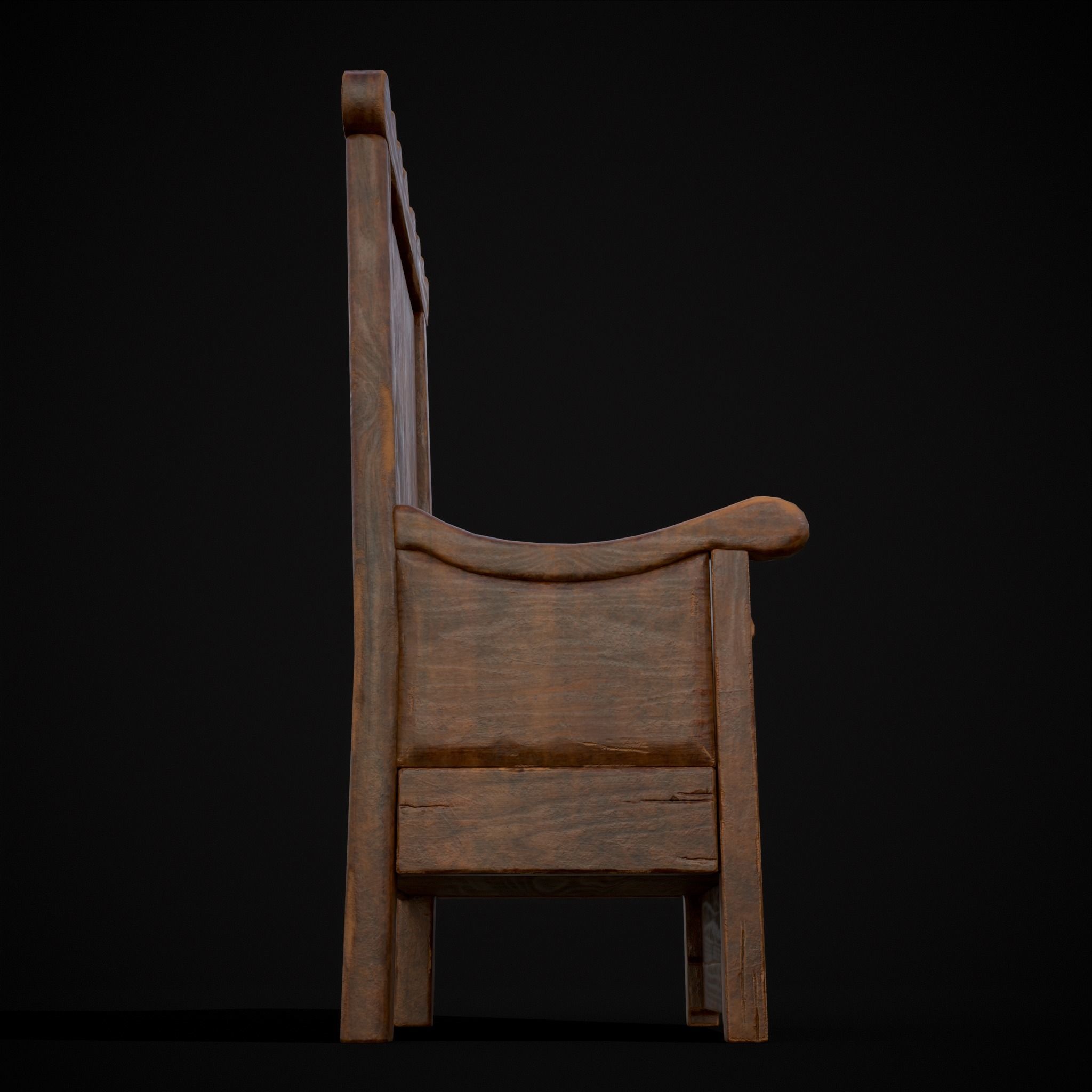 Medieval Oak Armchair Low-poly 3D model_13