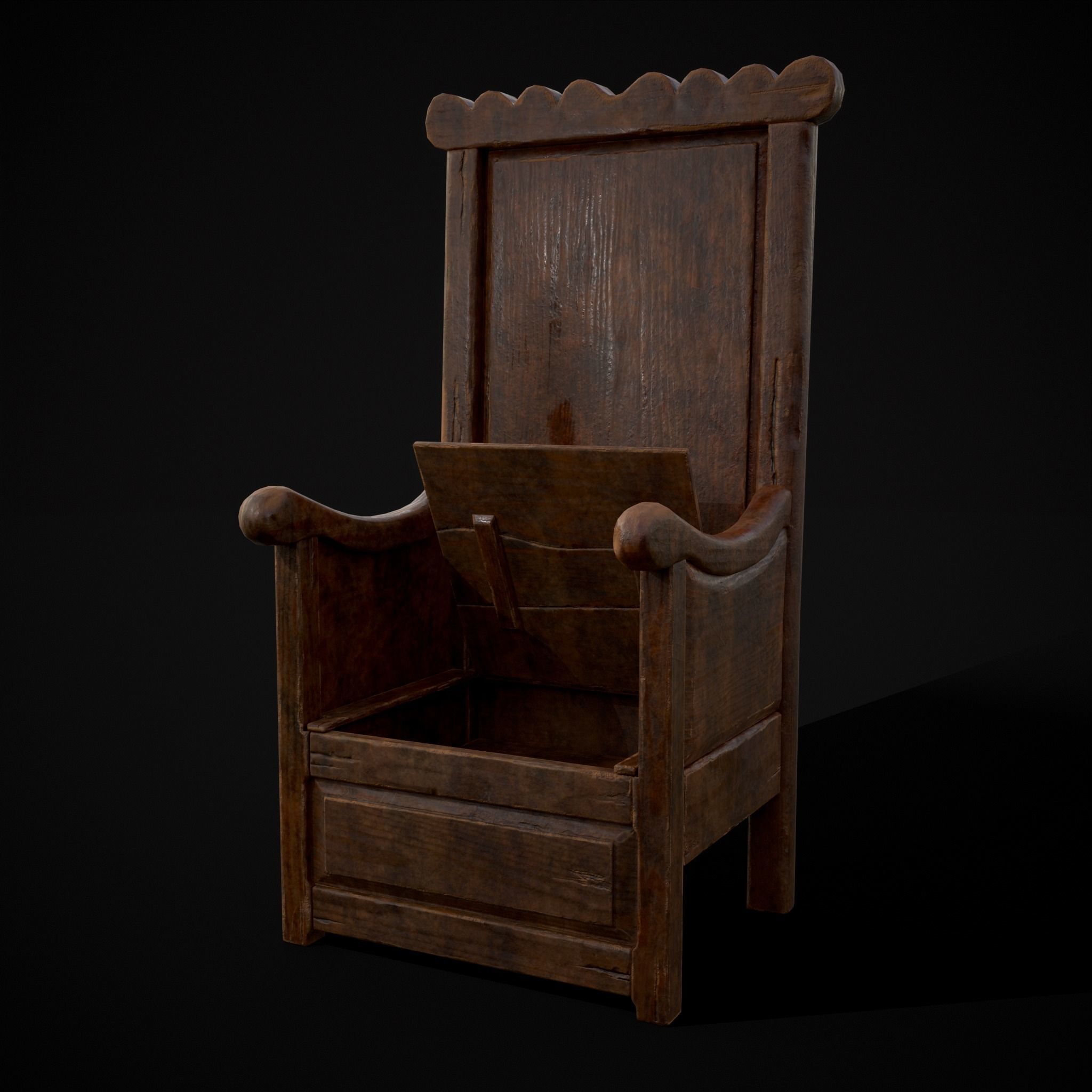 Medieval Oak Armchair Low-poly 3D model_15