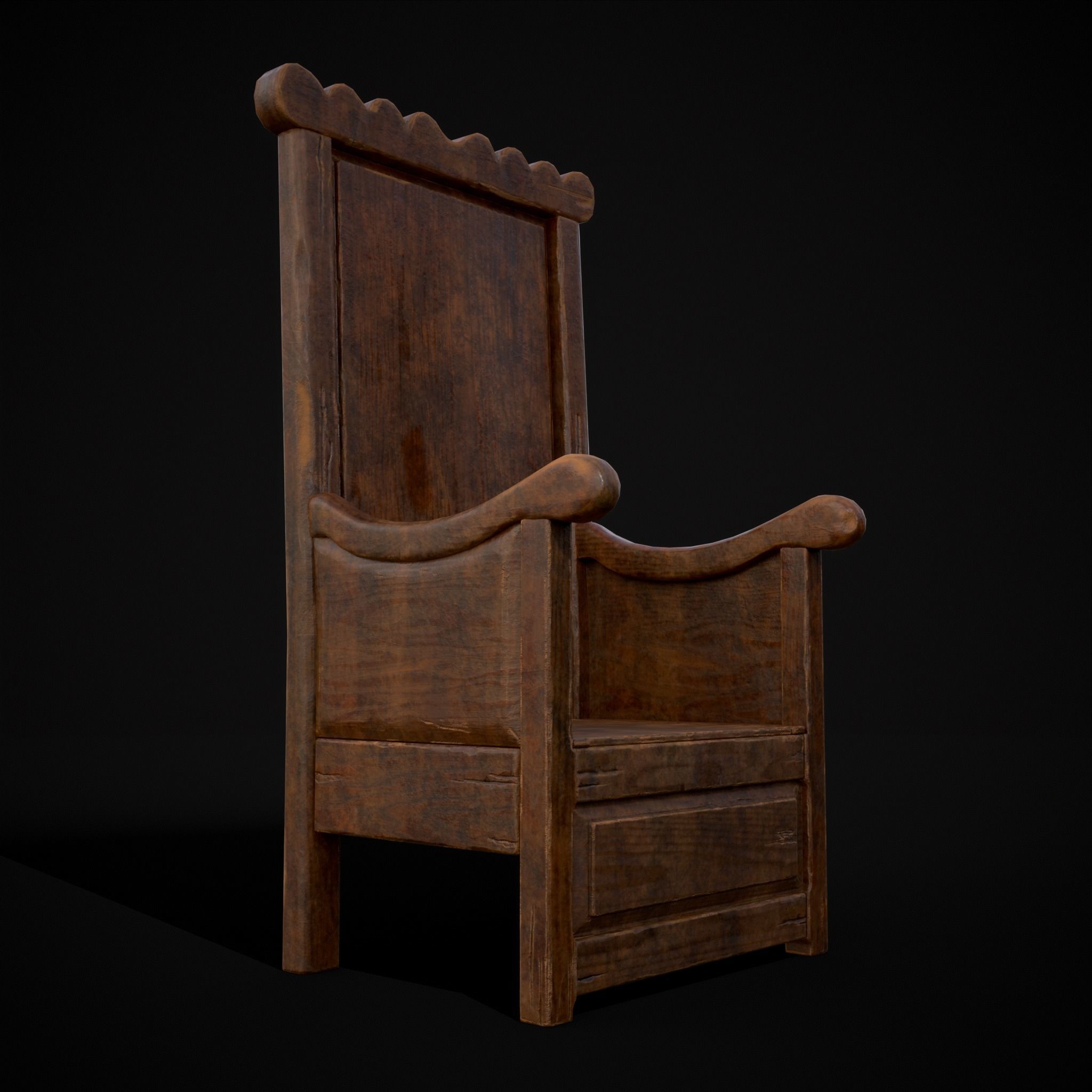 Medieval Oak Armchair Low-poly 3D model_3