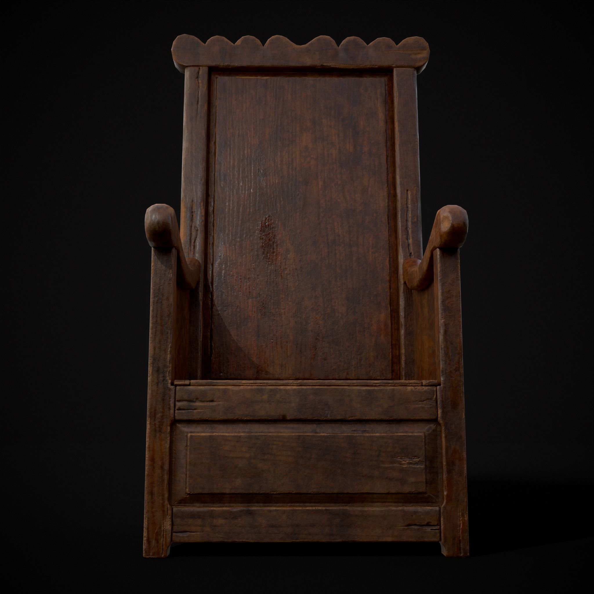 Medieval Oak Armchair Low-poly 3D model_7