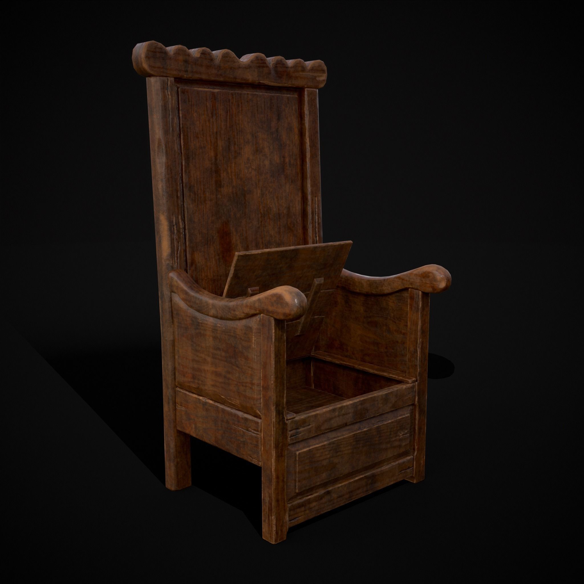 Medieval Oak Armchair Low-poly 3D model_19