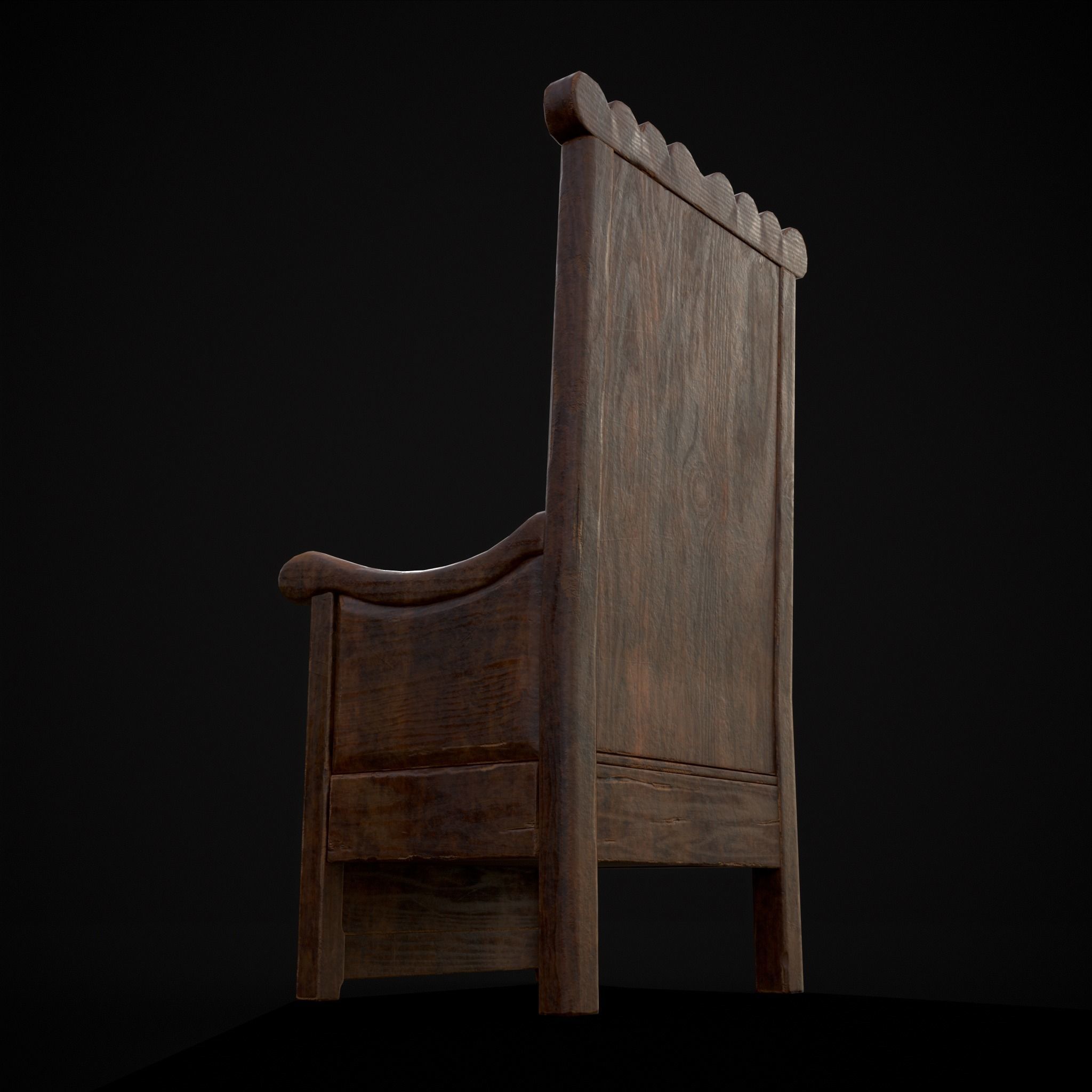 Medieval Oak Armchair Low-poly 3D model_11