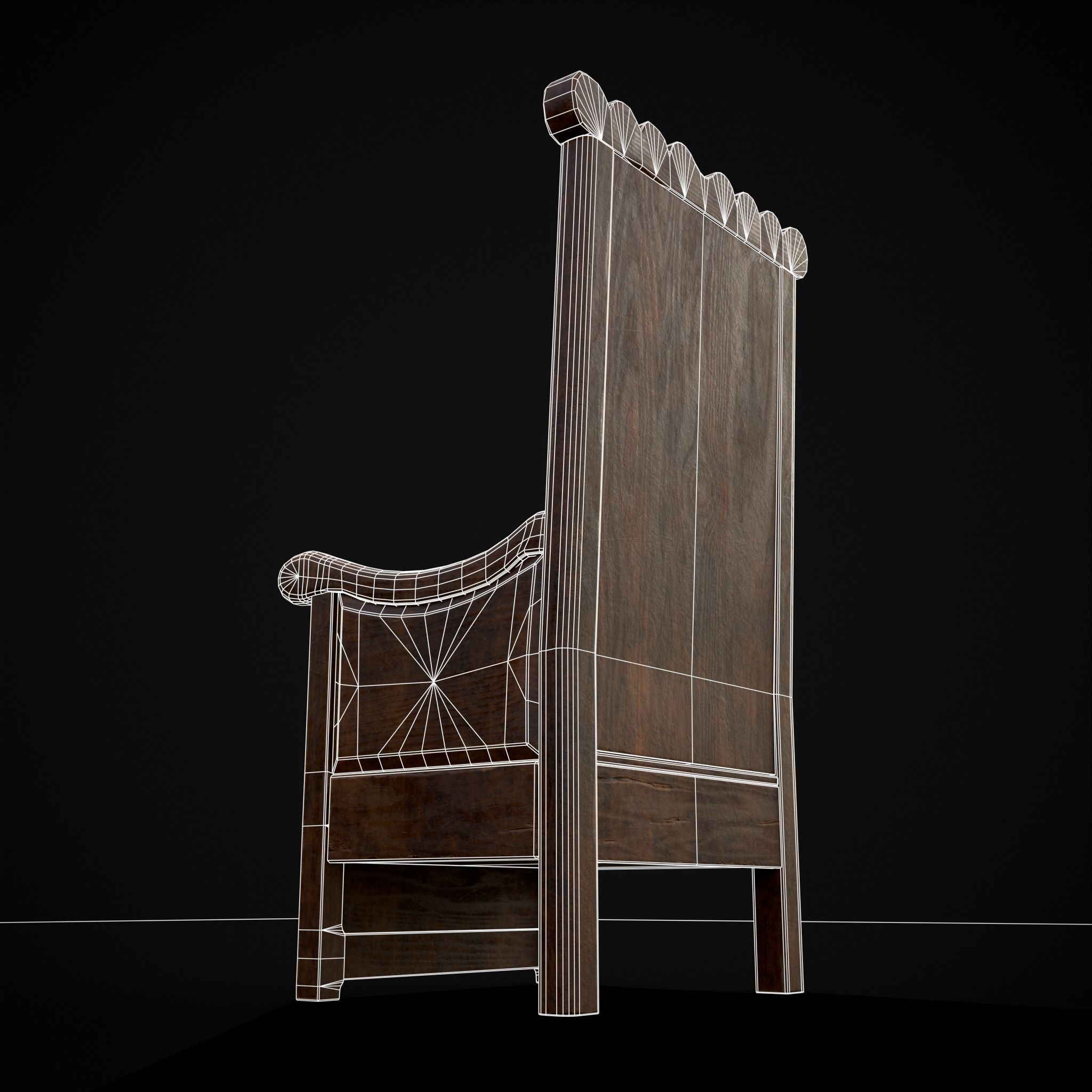 Medieval Oak Armchair Low-poly 3D model_12