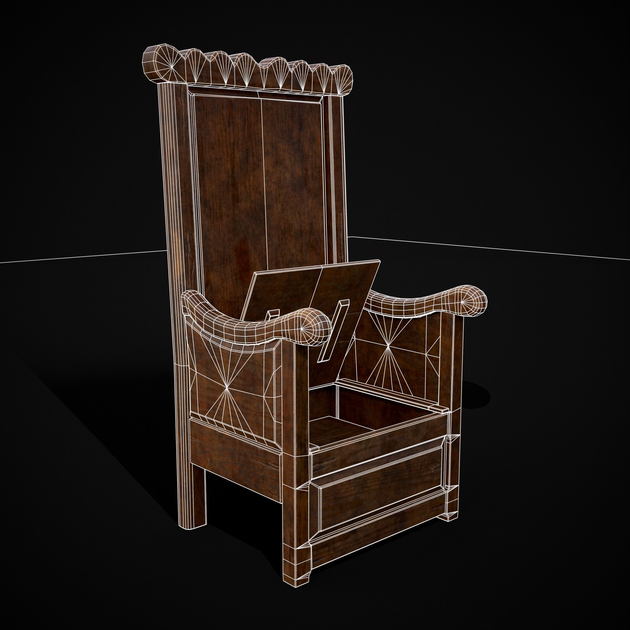 Medieval Oak Armchair Low-poly 3D model_20