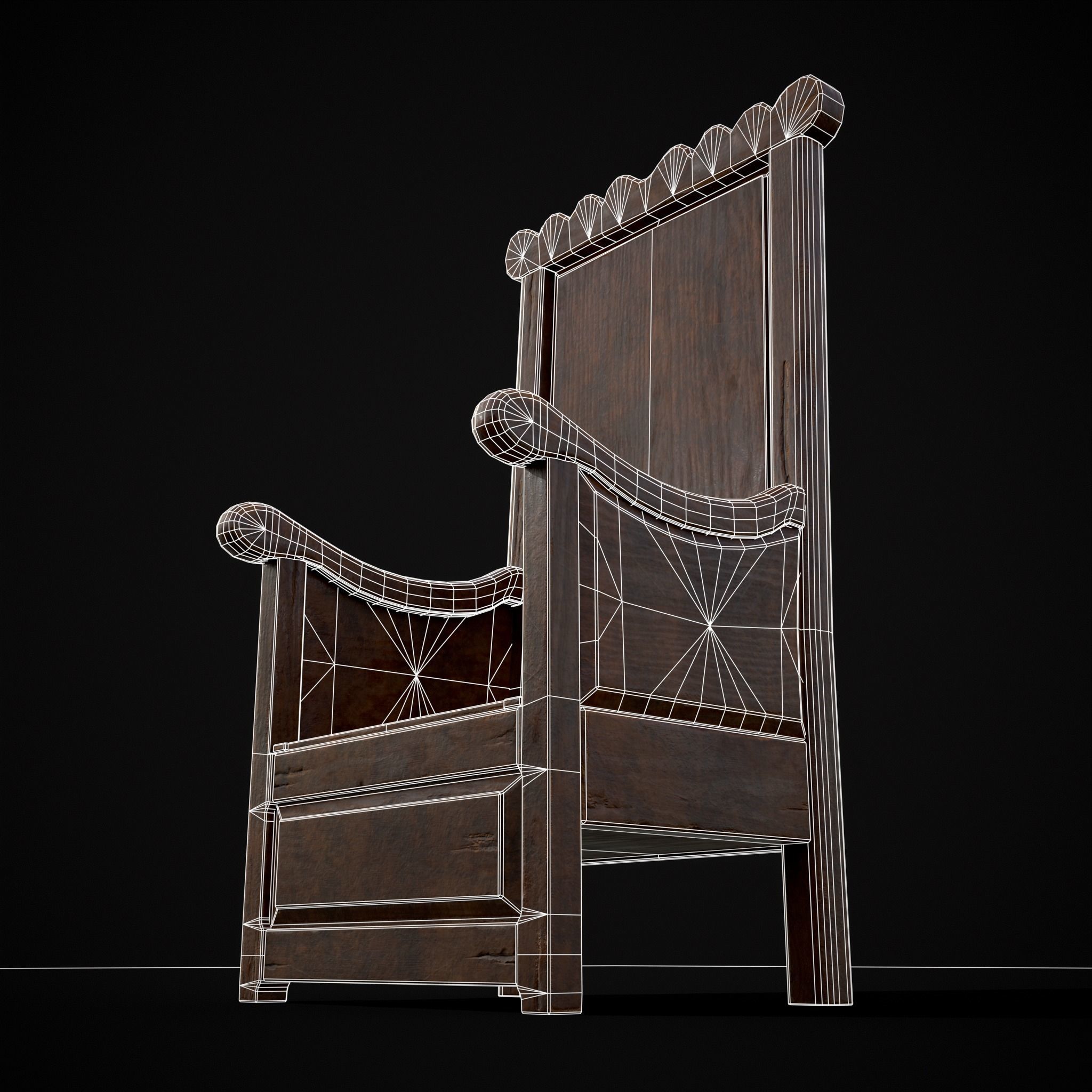 Medieval Oak Armchair Low-poly 3D model_10