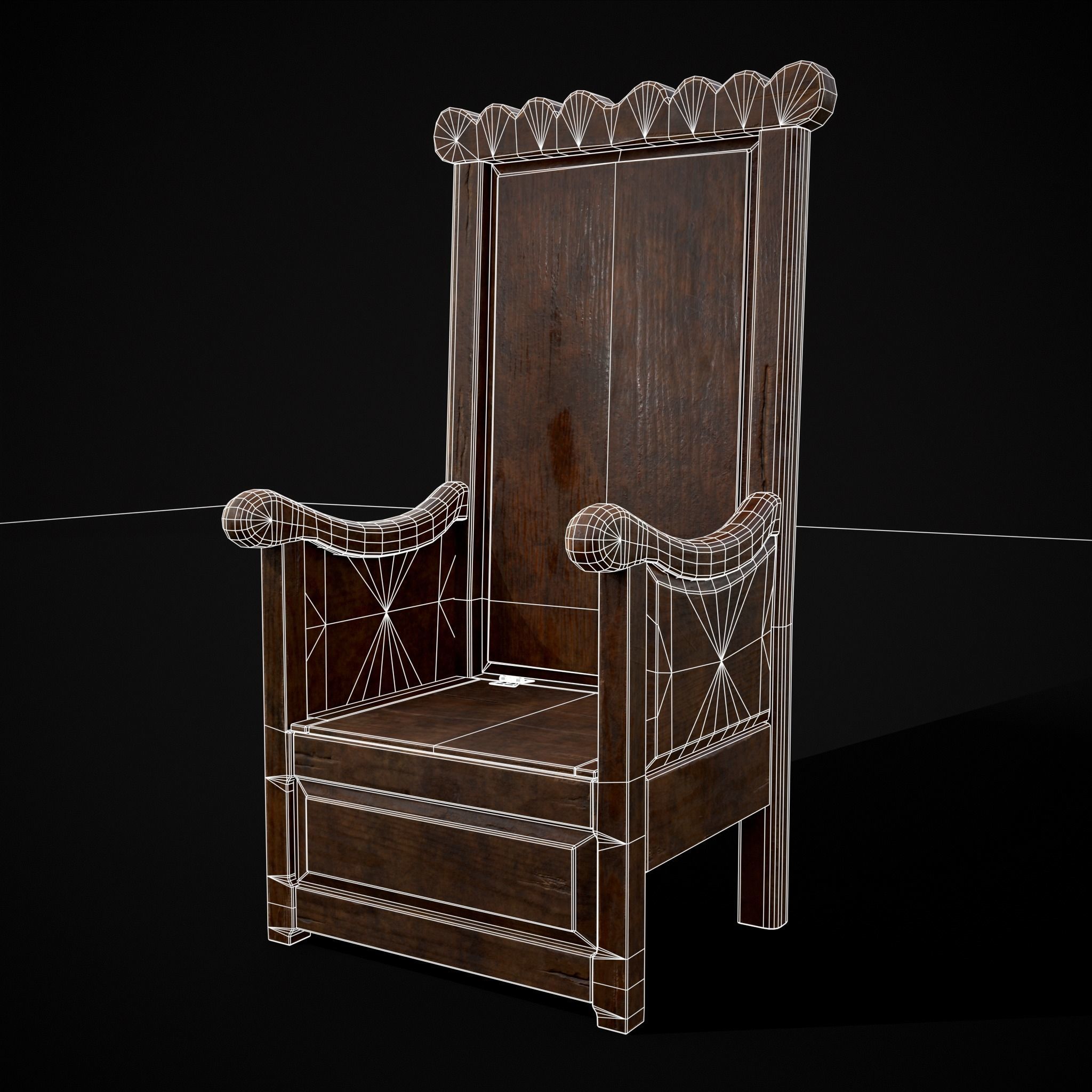 Medieval Oak Armchair Low-poly 3D model_2