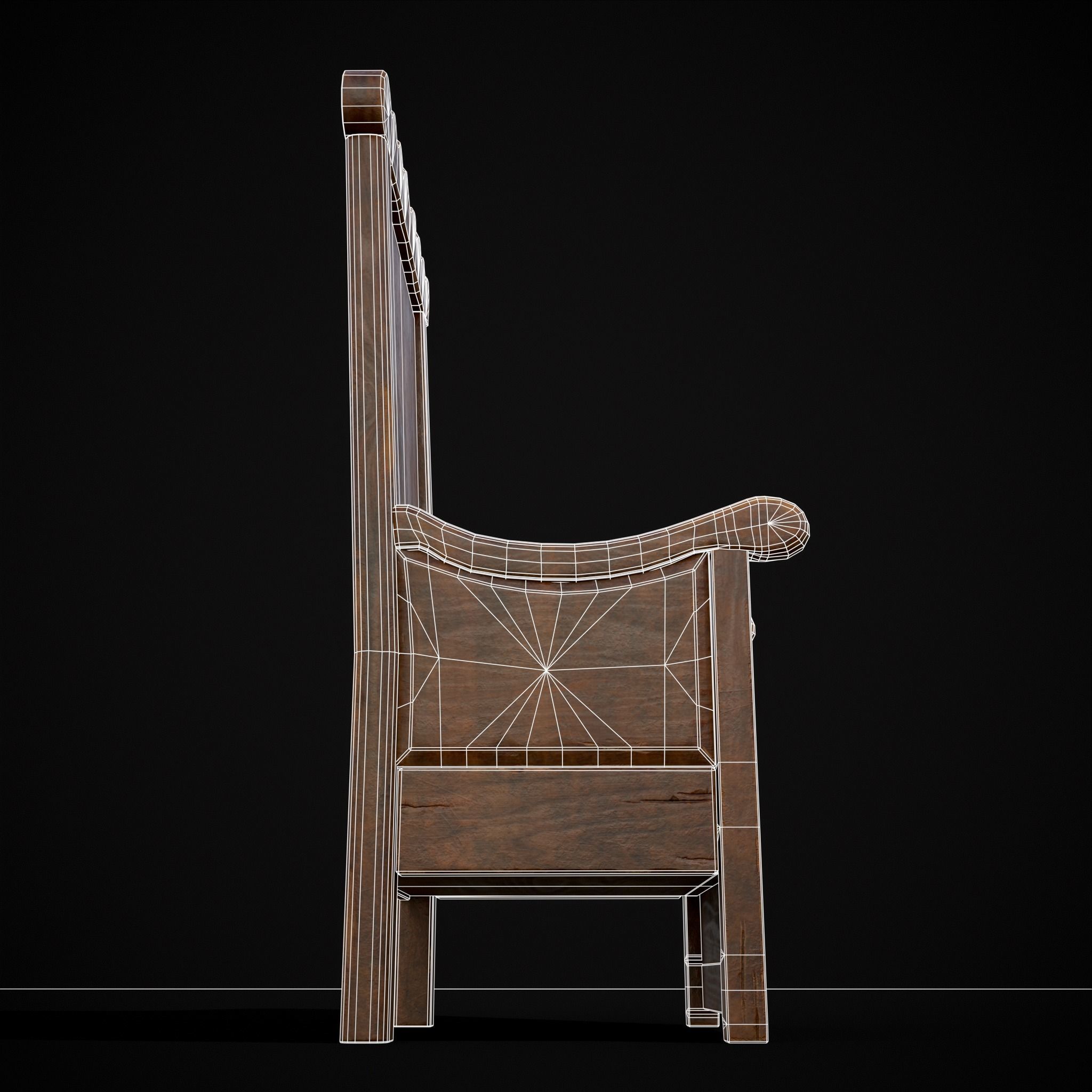 Medieval Oak Armchair Low-poly 3D model_14